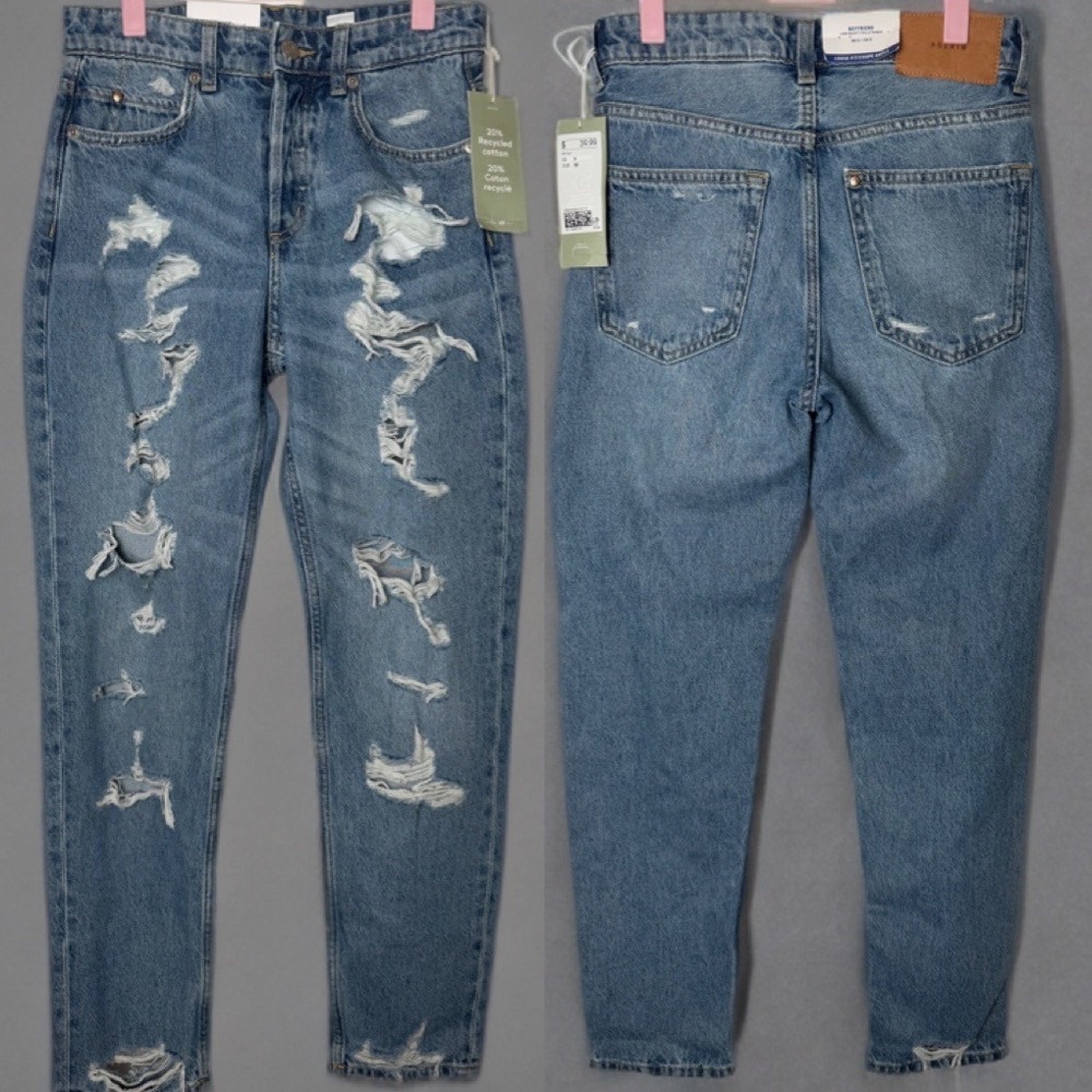 H&M 90S Boyfriend Fit Low Distressed Jeans Denim‎ Blue size 0
